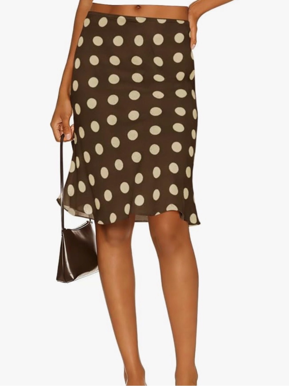 Polka Dot Brown A-Line Midi Skirt